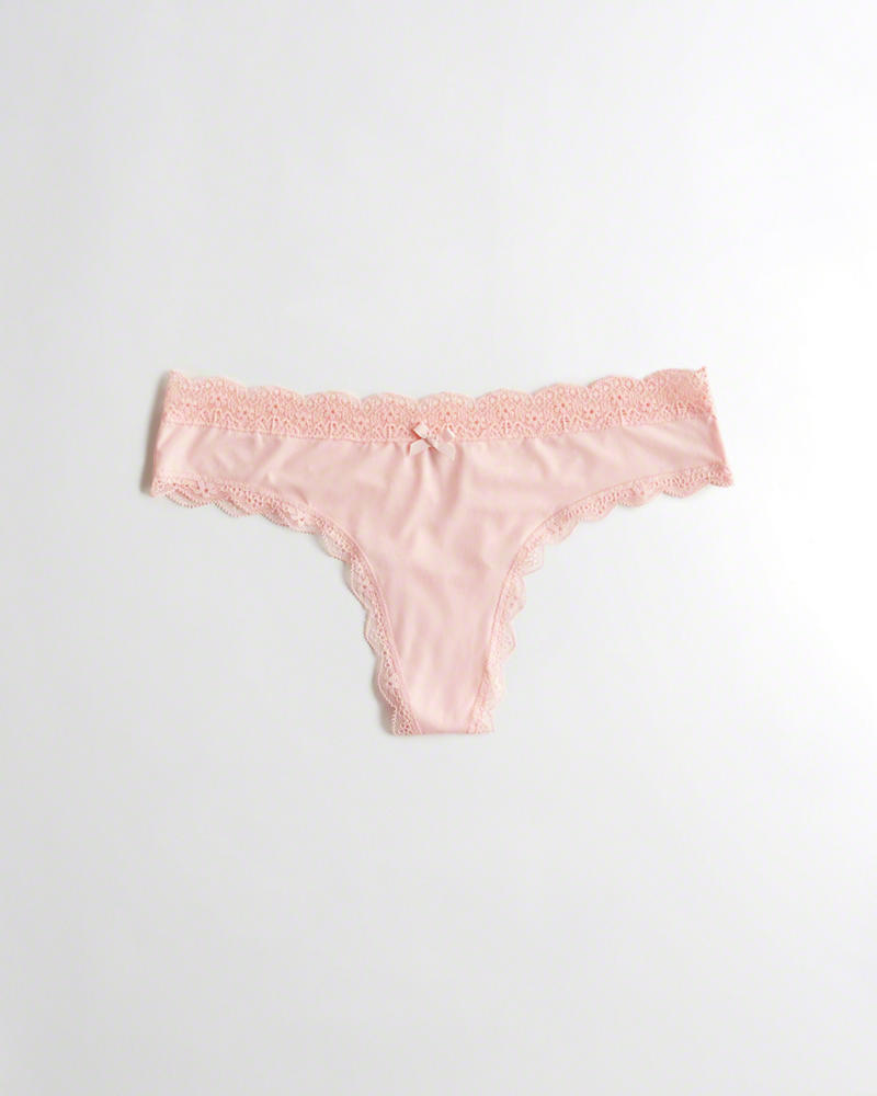 Mutande Hollister Donna Lace-Trim Thong Rosa Chiaro Italia (276OBUDA)